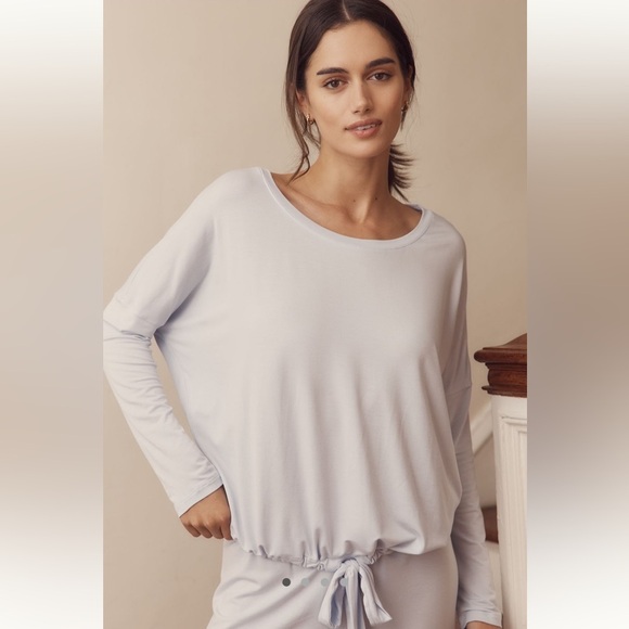 Eberjey Gisele TENCEL™ Modal Slouchy PJ Top - White/Grey - Picture 5 of 5
